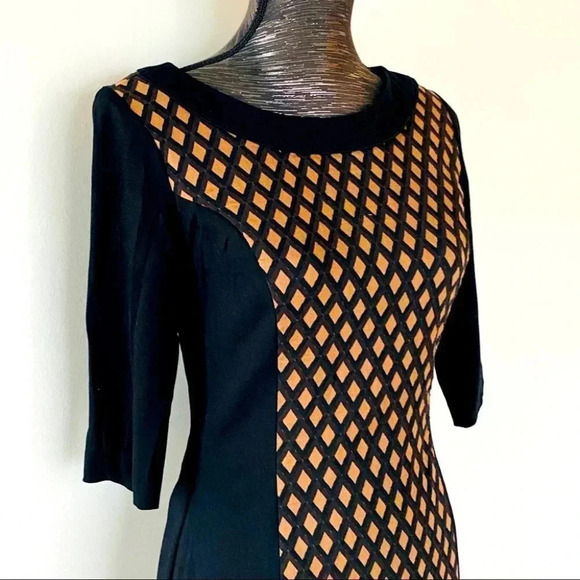Le Chateau Midi Dress Black Tan Stretchable size Small - Picture 2 of 6